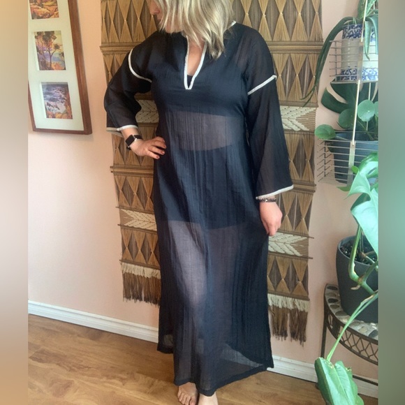 Vintage Black Semi Sheer ‘Dorsay’ Maxi Dress Size L/XL - Picture 2 of 12